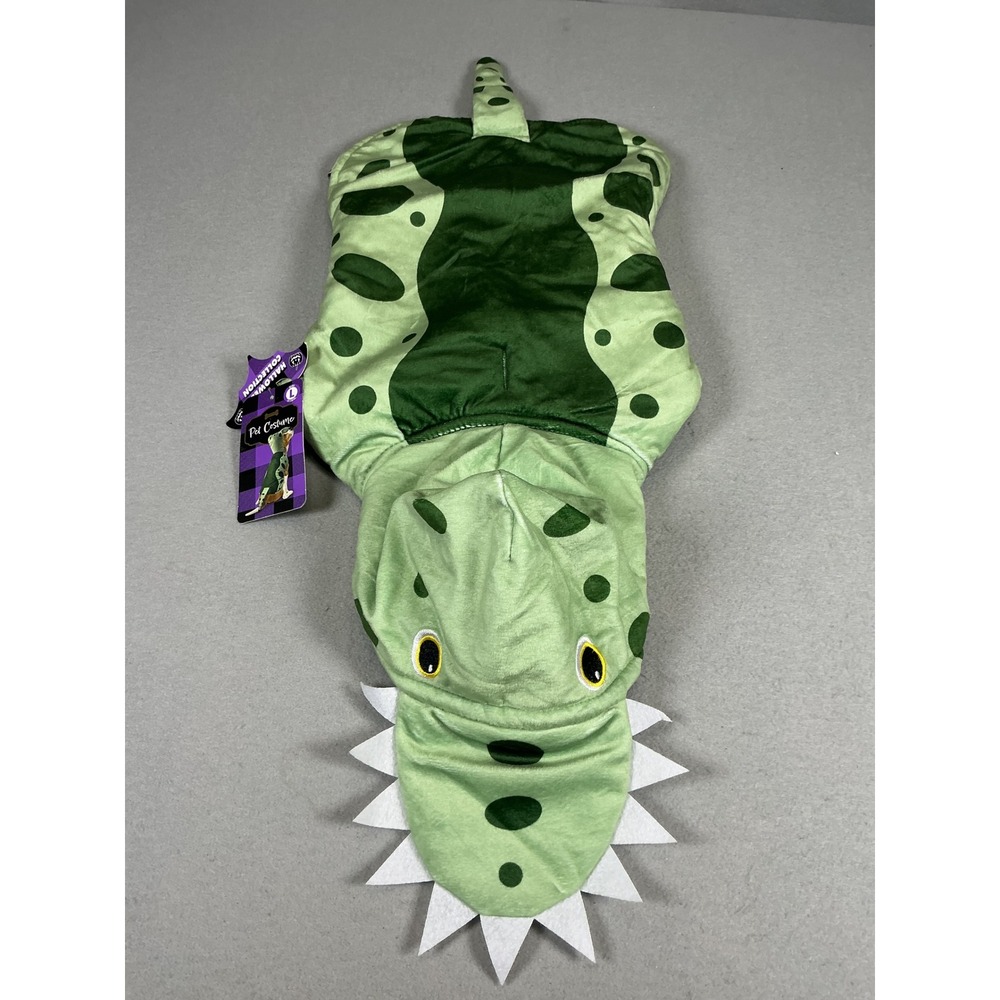 Woof Dinosaur Dog Halloween Costume Large L 17-18" Green Dino Hood NWT